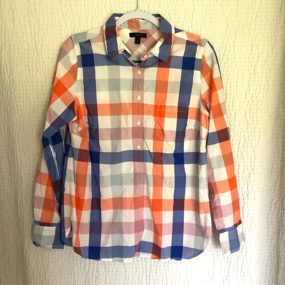 J Crew Button Up Blouse Plaid Size 10